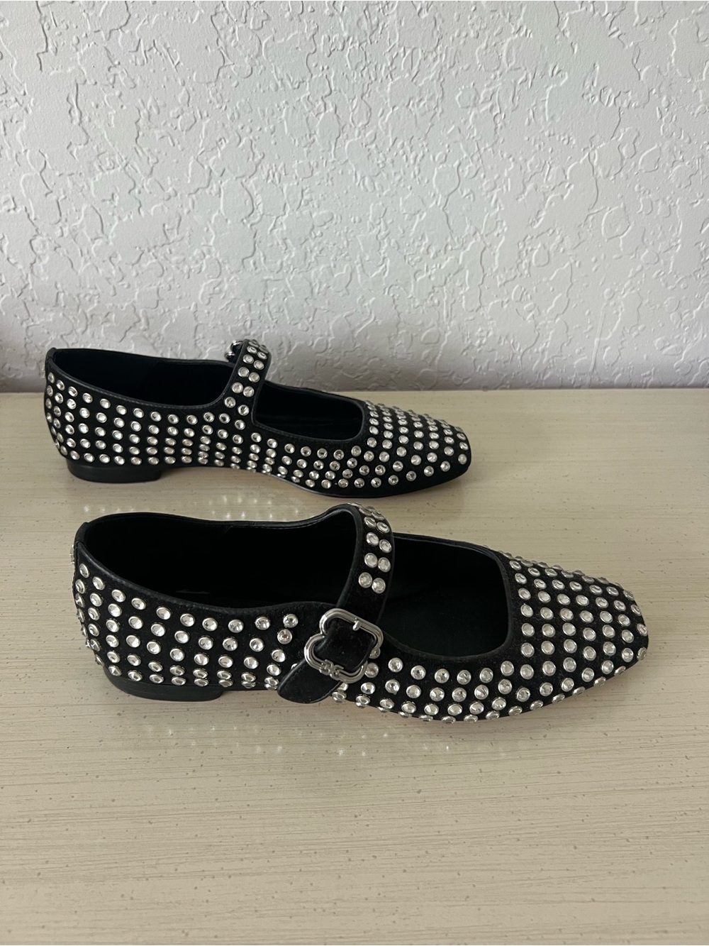 Sam Edelman Black Studded Michaela Mary Jane Flats with Silver Buckle
